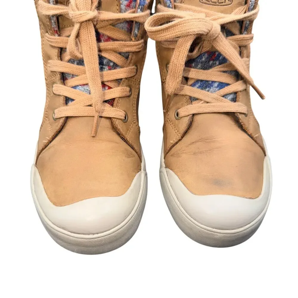 KEEN Elsa II Sneaker Boot Womens 8 Tan Leather Plaid Wool Insulated